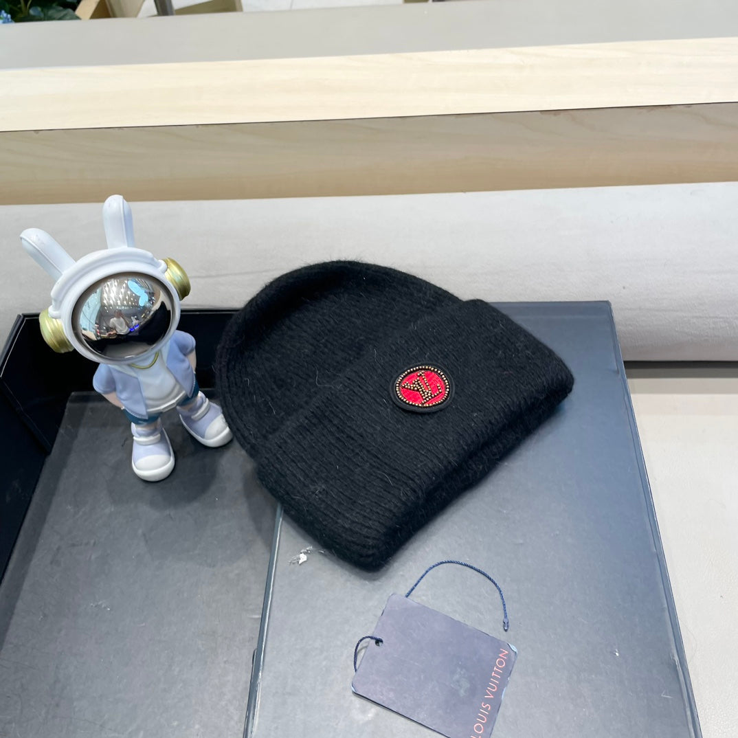 BEANIE HAT IN BLACK WOOL AND RABBIT FUR 433473