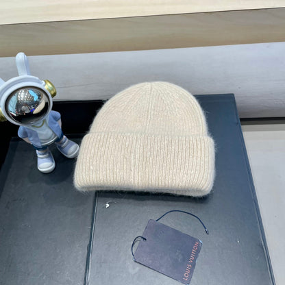 BEANIE HAT IN BEIGE WOOL AND RABBIT FUR 433474