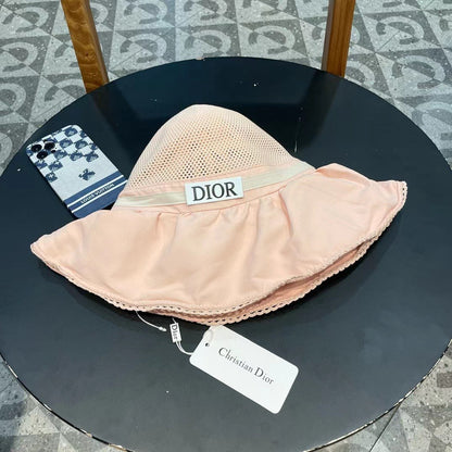 PALE BEIGE STRAW BUCKET HAT WITH BOW FABRIC BORDER 439647