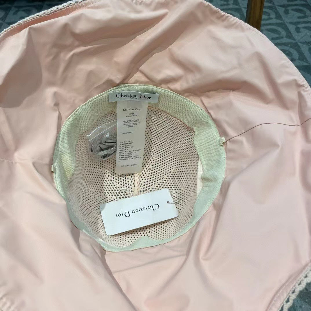 PALE BEIGE STRAW BUCKET HAT WITH BOW FABRIC BORDER 439647