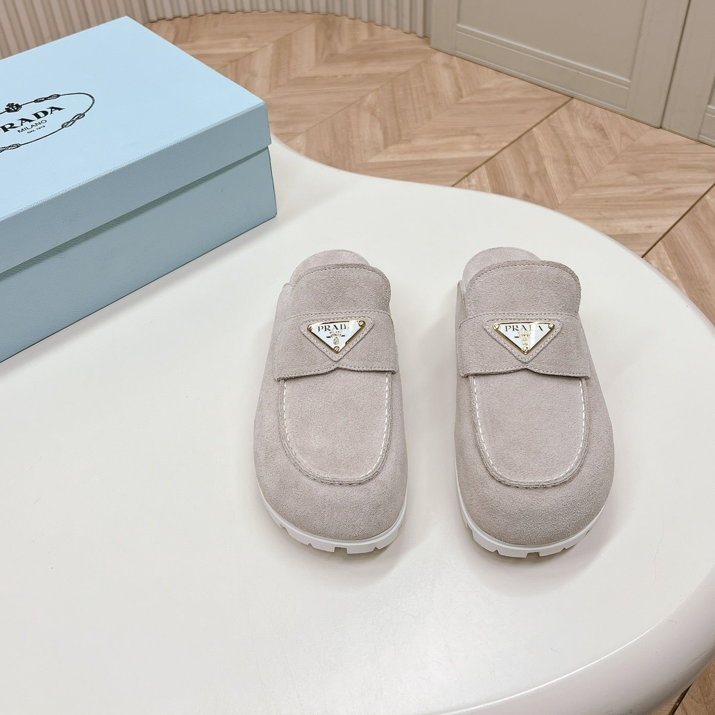 PRA SABOTS MULES LIGHT GRAY SUEDE