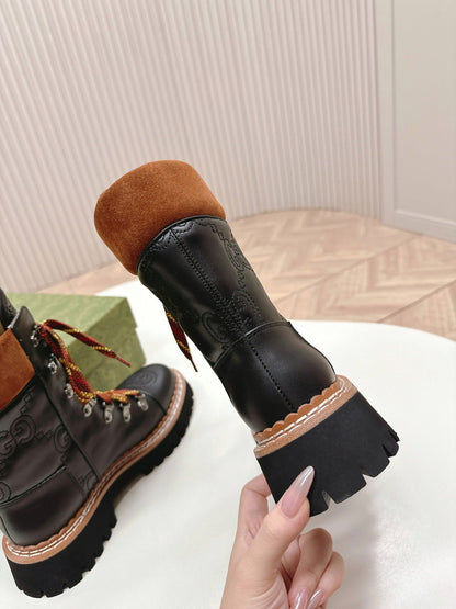 MARTIN ANKLE BOOTS IN BLACK EMBOSSED CALFSKIN MIX BROWN SUEDE