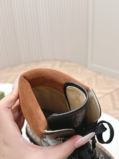 MARTIN LACE-UP ANKLE BOOTS IN BLACK EMBOSSED CALFSKIN MIX BROWN SUEDE