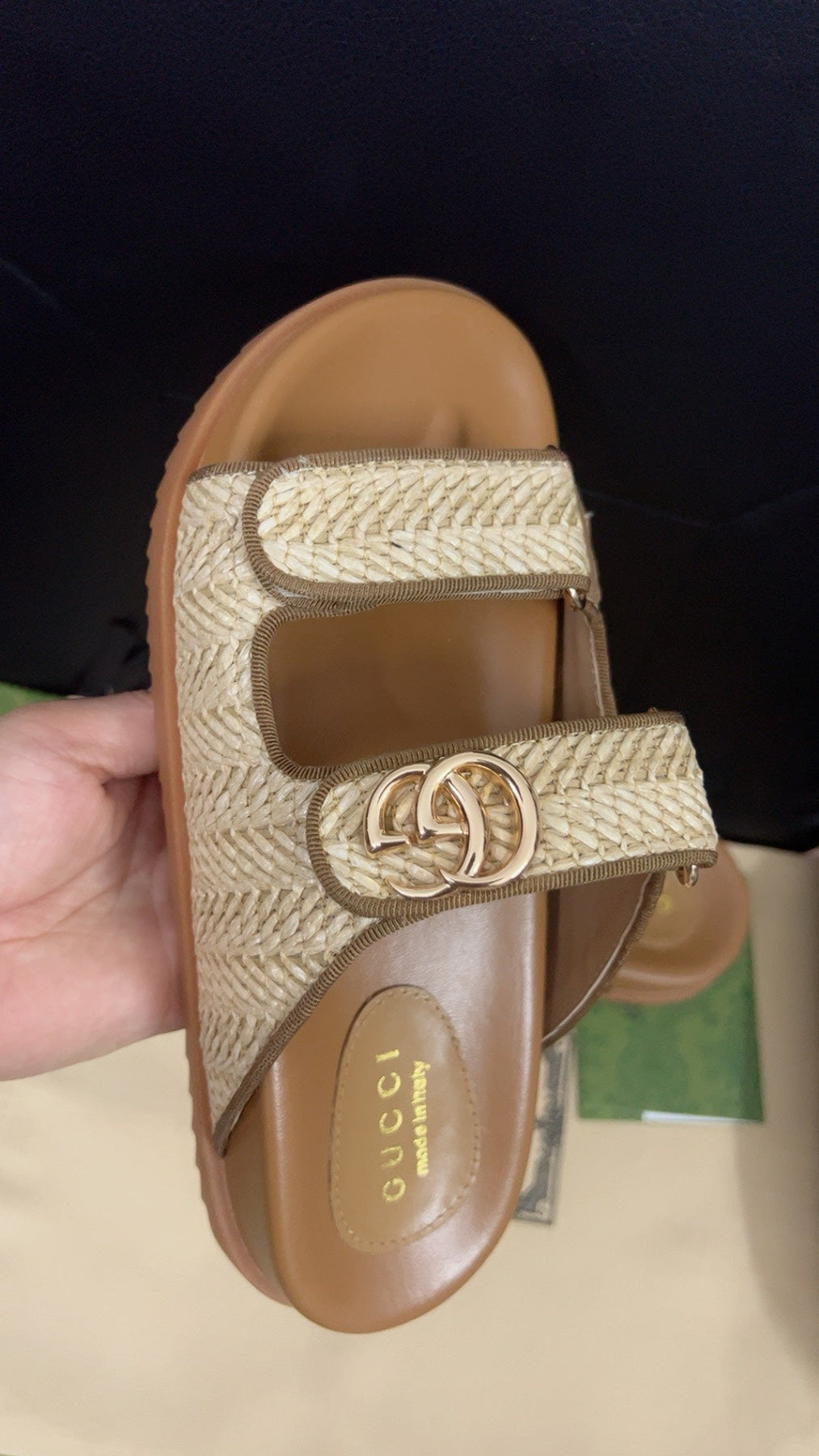 GG SANDAL WITH DOUBLE G CARAMEL CALFSKIN