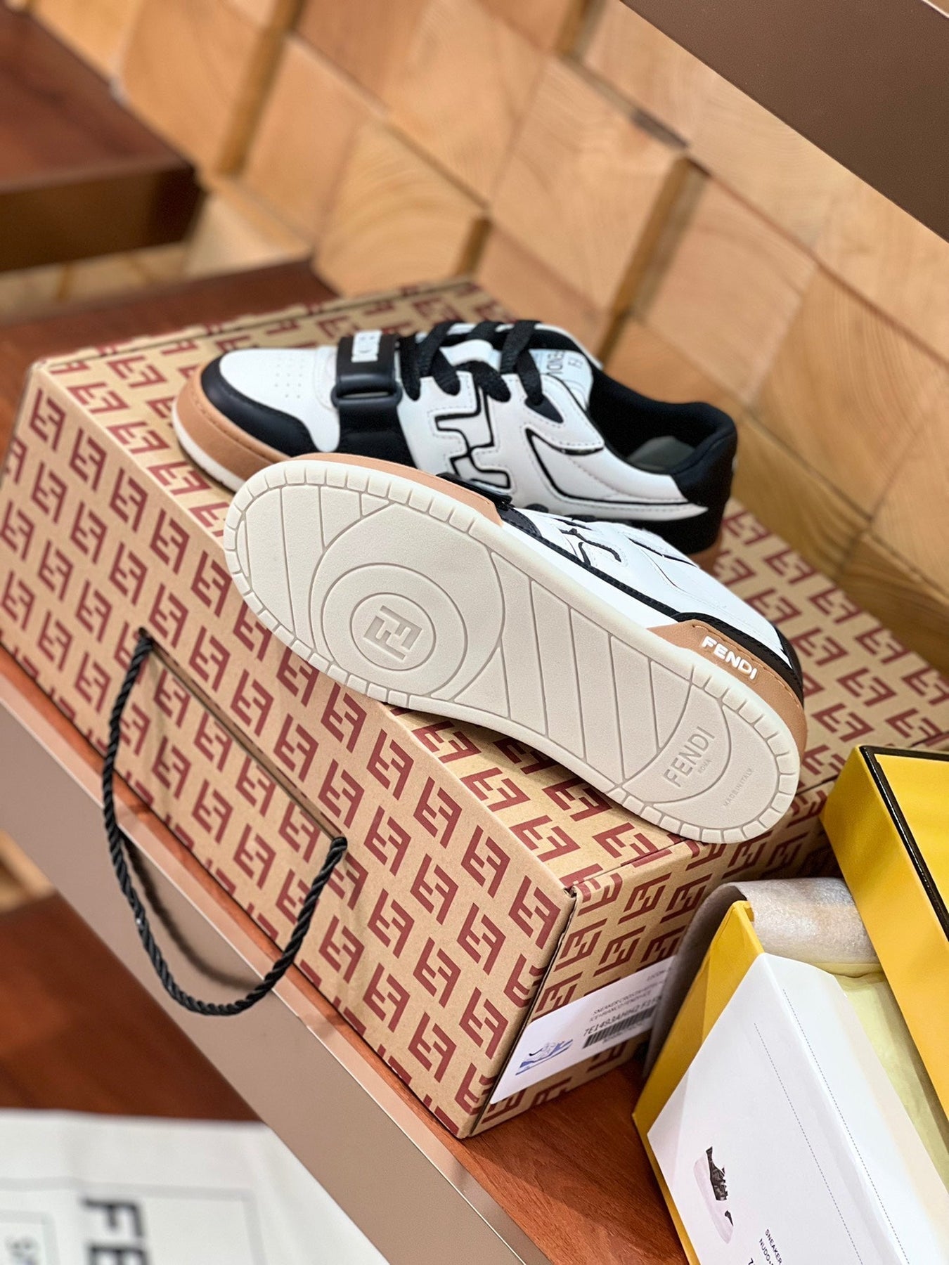 FENDI MATCH IN WHITE MIX BLACK AND BROWN CALFSKIN