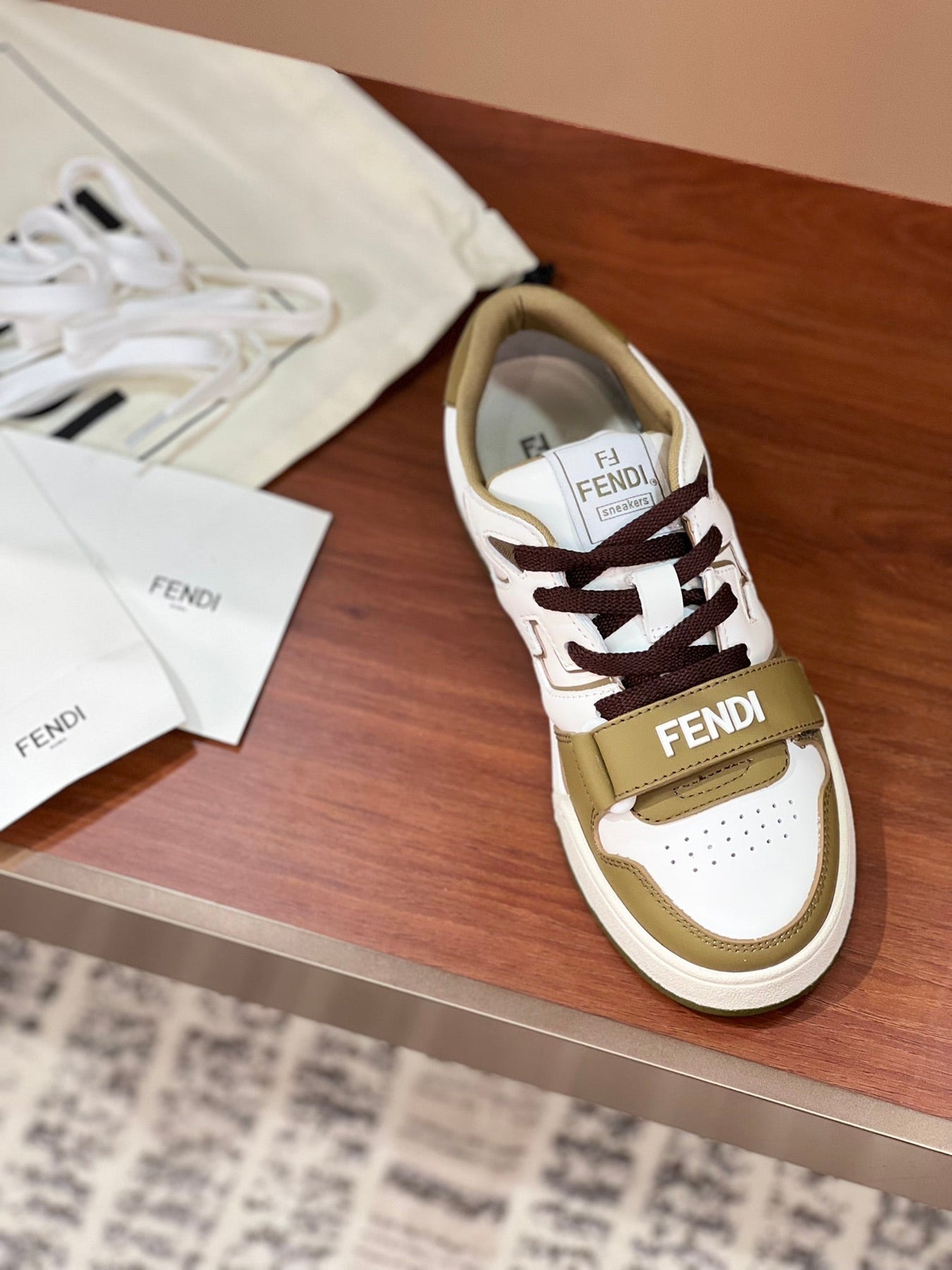 FENDI MATCH IN WHITE MIX OLIVE CALFSKIN