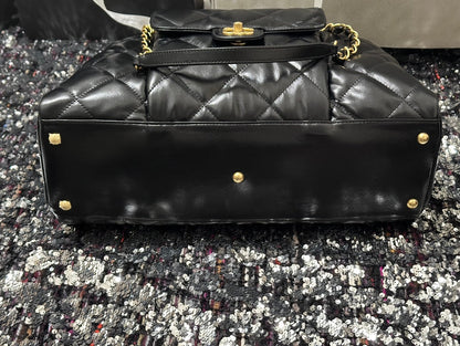 BOWLING BAG 44 IN BLACK SOFT LAMBSKIN GOLD HARDWARE