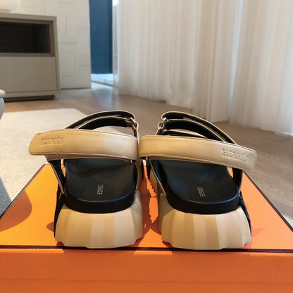 DAD SANDALS IN TUSCAN BEIGE CALFSKIN AND RUBBER