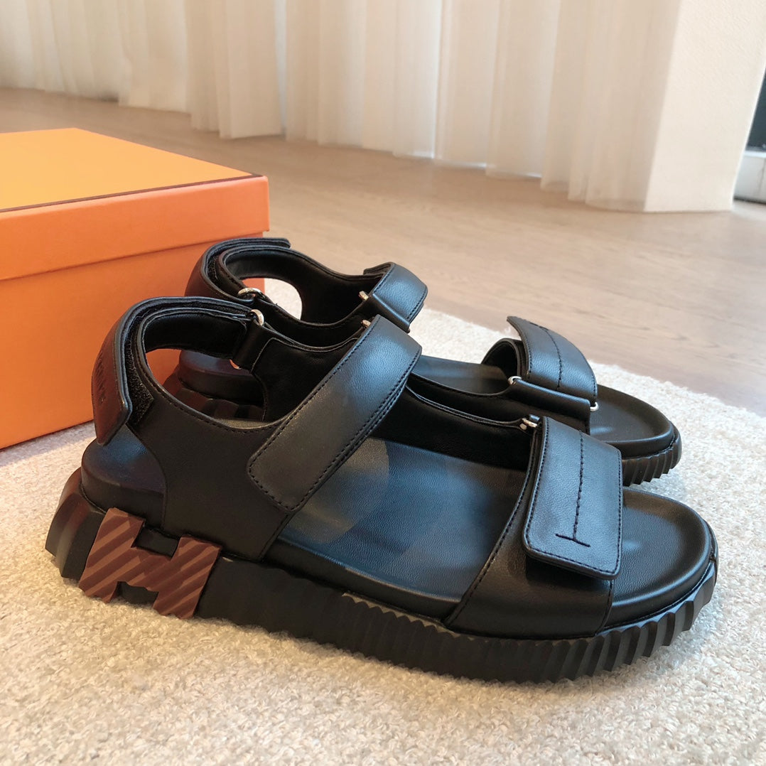 DAD SANDALS IN BLACK CALFSKIN AND RUBBER