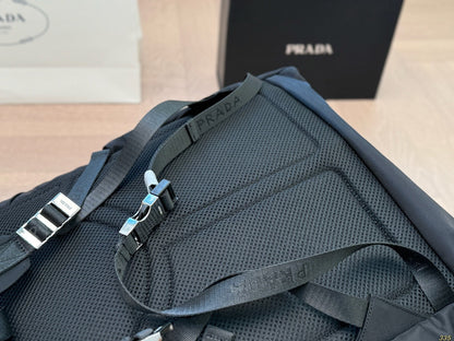 BUCKLE BACKPACK 51 IN BLACK RE-NYLON MIX CALFSKIN