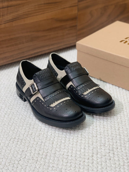 OXFORD SHOES BLACK MIX CREAM COWHIDE