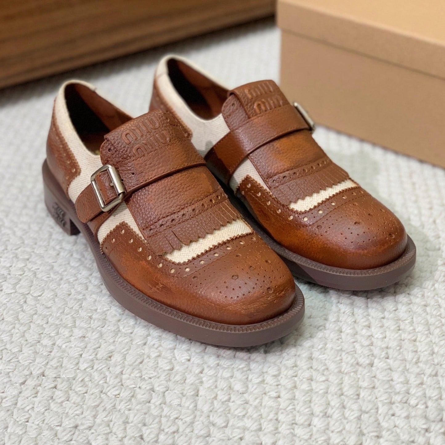 OXFORD SHOES WALNUT MIX CREAM COWHIDE