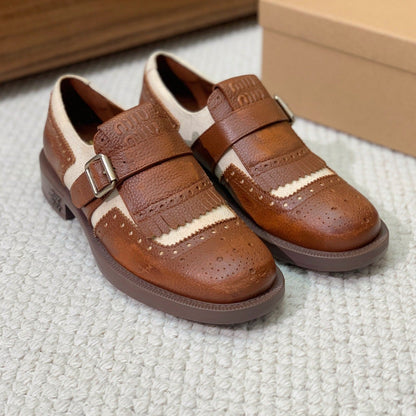 OXFORD SHOES WALNUT MIX CREAM COWHIDE