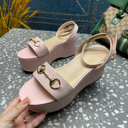 GG HORSEBIT FLATFORM SANDAL PASTEL PINK CALFSKIN