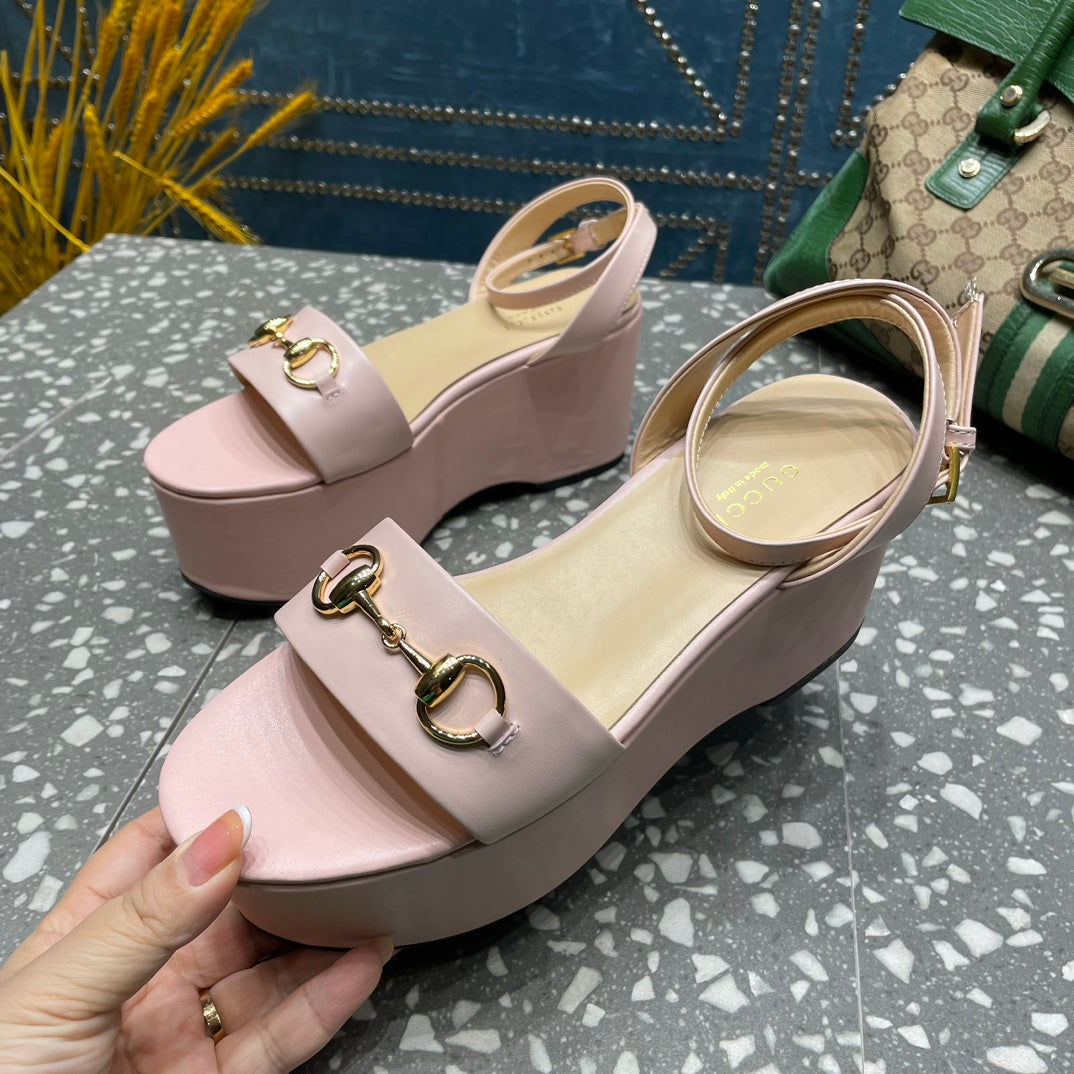 GG HORSEBIT PLATFORM SANDAL PASTEL PINK CALFSKIN
