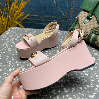 GG HORSEBIT PLATFORM SANDAL PASTEL PINK CALFSKIN