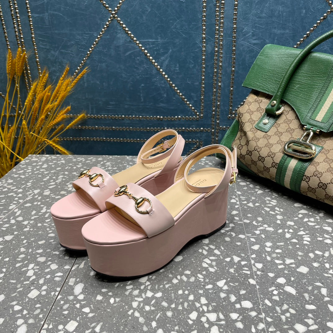 GG HORSEBIT FLATFORM SANDAL PASTEL PINK CALFSKIN