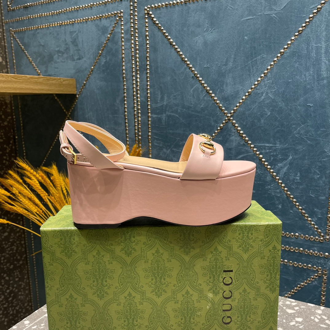 GG HORSEBIT PLATFORM SANDAL PASTEL PINK CALFSKIN