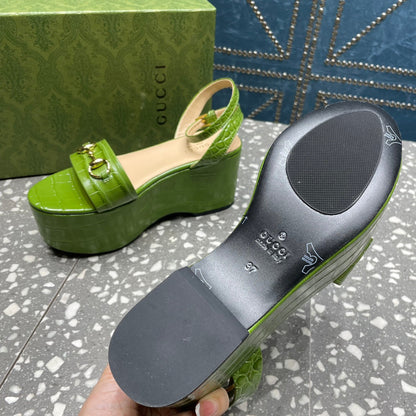 GG HORSEBIT PLATFORM SANDAL GREEN CALFSKIN