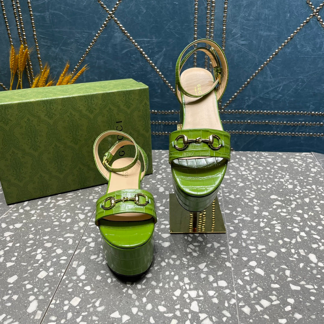 GG HORSEBIT PLATFORM SANDAL GREEN CALFSKIN