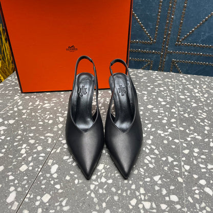 HIGH SLINGBACKS 7 CM IN BLACK SHEEPSKIN