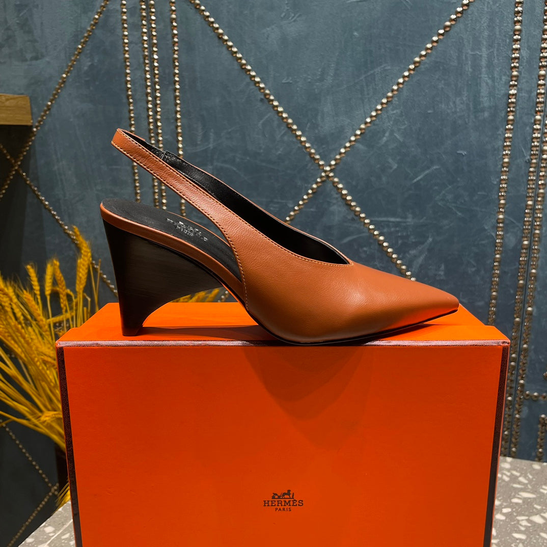 HIGH SLINGBACKS 7 CM IN UMBER BROWN SHEEPSKIN