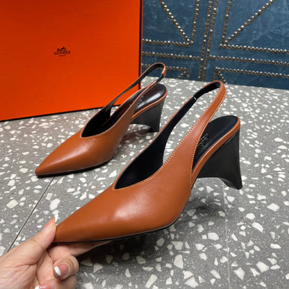 HIGH SLINGBACKS 7 CM IN UMBER BROWN SHEEPSKIN