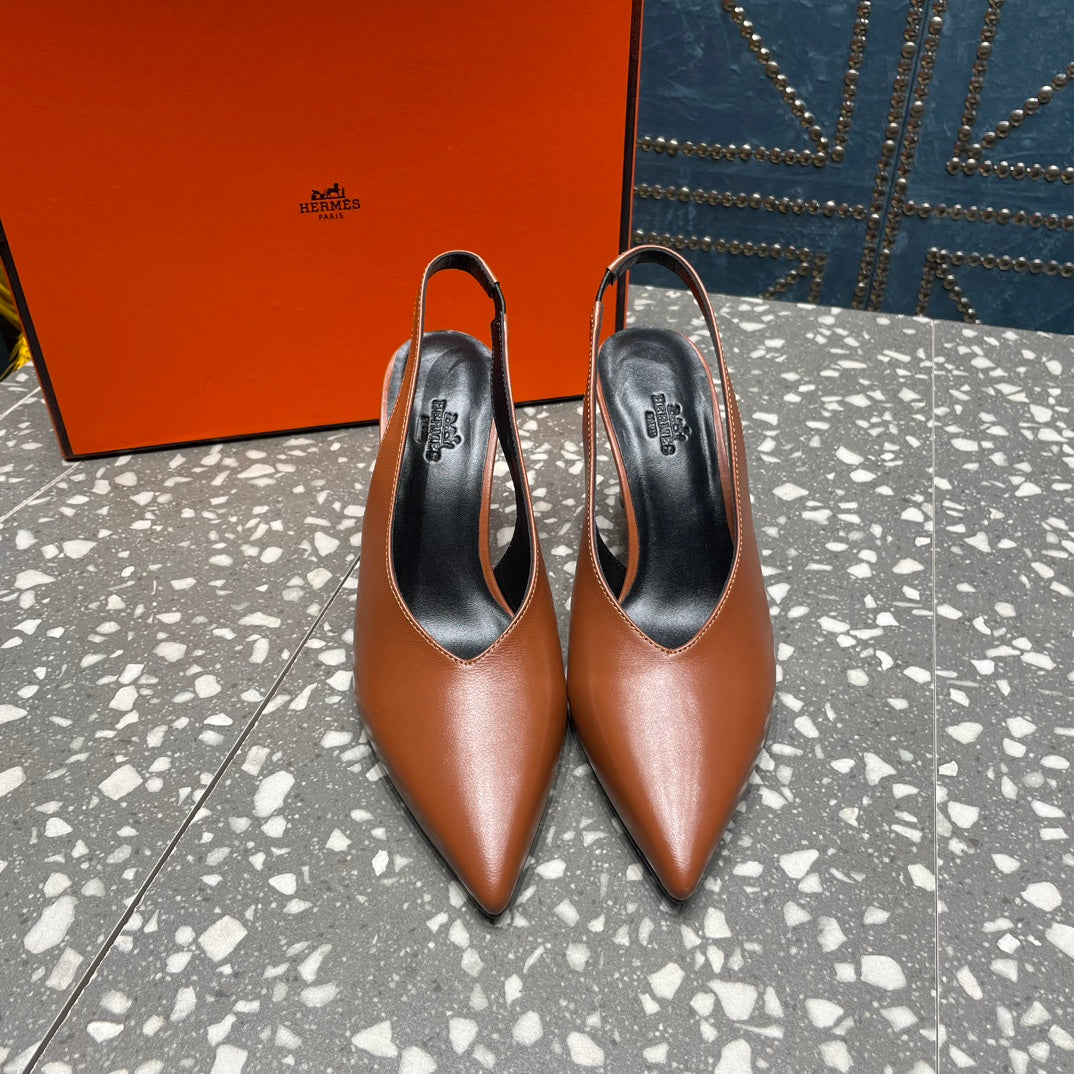 HIGH SLINGBACKS 7 CM IN UMBER BROWN SHEEPSKIN