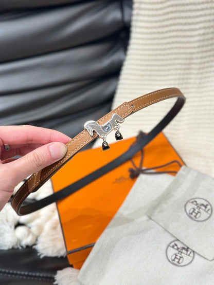 HM ROULIS SILVER BUCKLE & REVERSIBLE TAN BROWN LEATHER STRAP 13MM