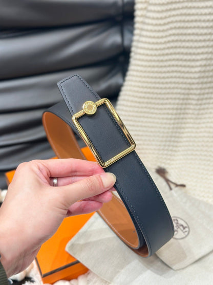 HM OSCAR BELT GOLD BUCKLE & REVERSIBLE GINGER ORANGE LEATHER STRAP 38MM