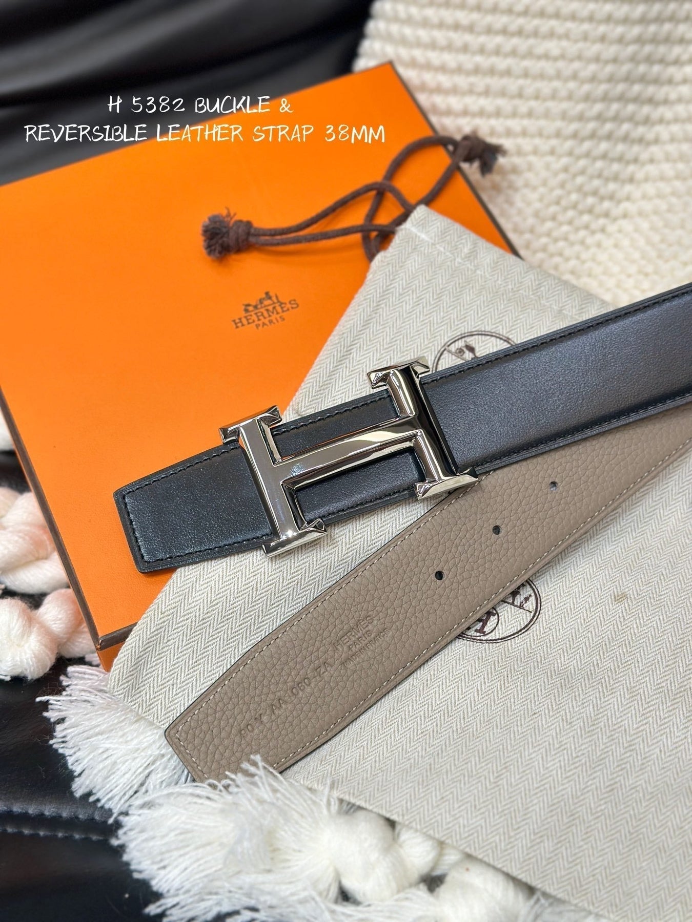 HM 5382 BELT SILVER BUCKLE & REVERSIBLE CAMEL BROWN LEATHER STRAP 38MM