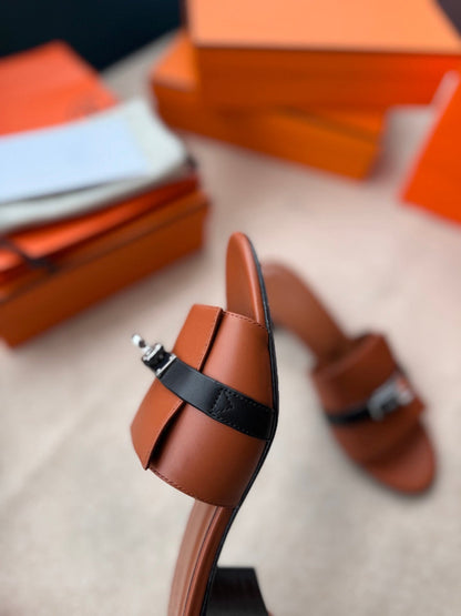 HIGH MULES IN BRONZE BROWN MIX BLACK CALFSKIN