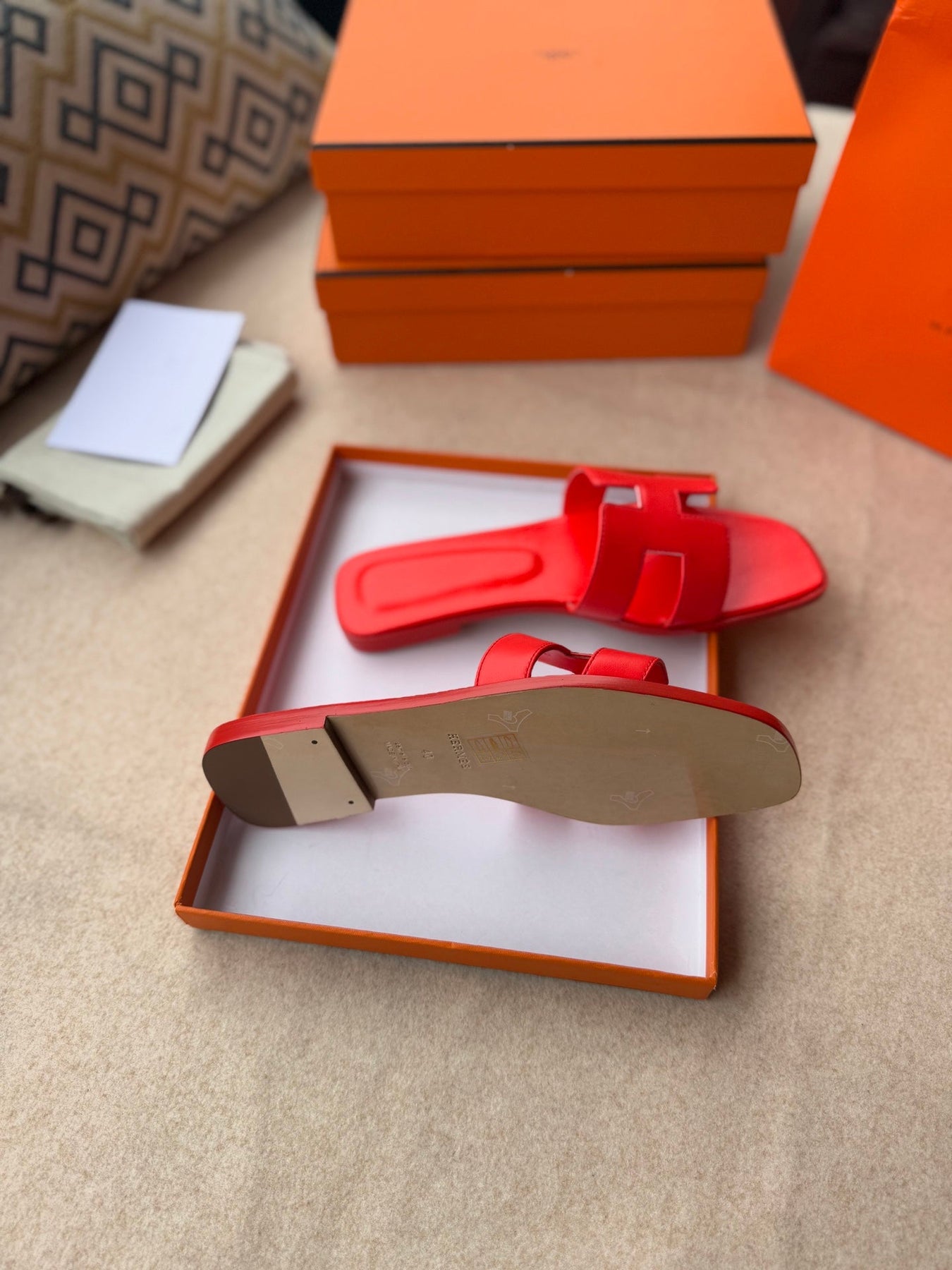 0RAN SANDALS IN CHERRY RED CALFSKIN