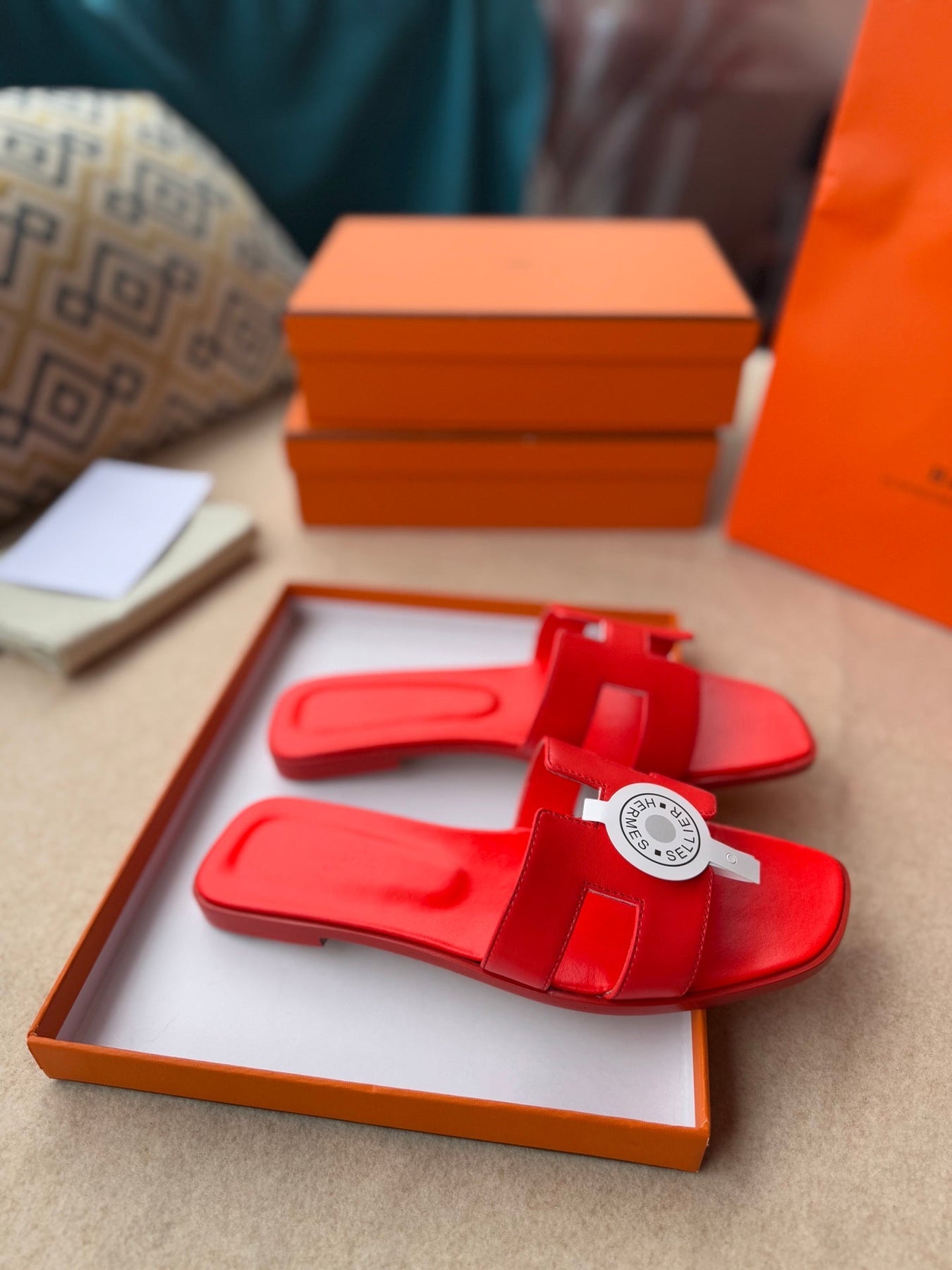 0RAN SANDALS IN CHERRY RED CALFSKIN