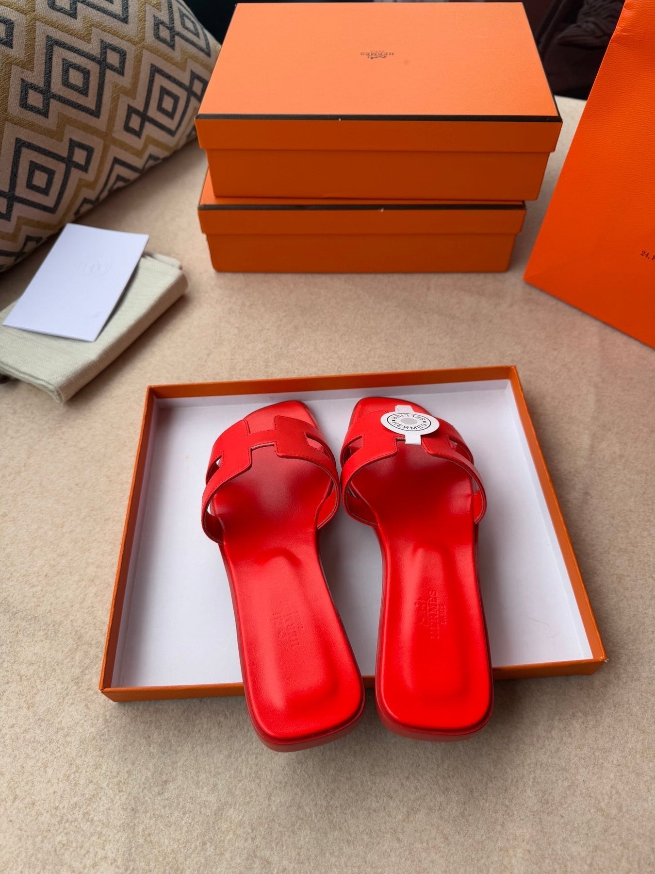 0RAN SANDALS IN CHERRY RED CALFSKIN