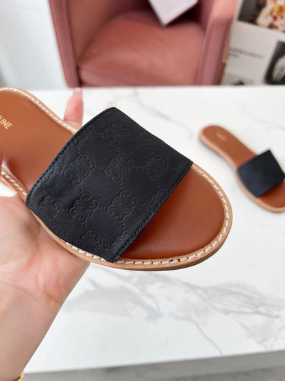 LYMPIA MULE BLACK CANVAS EMBROIDERED LOGO