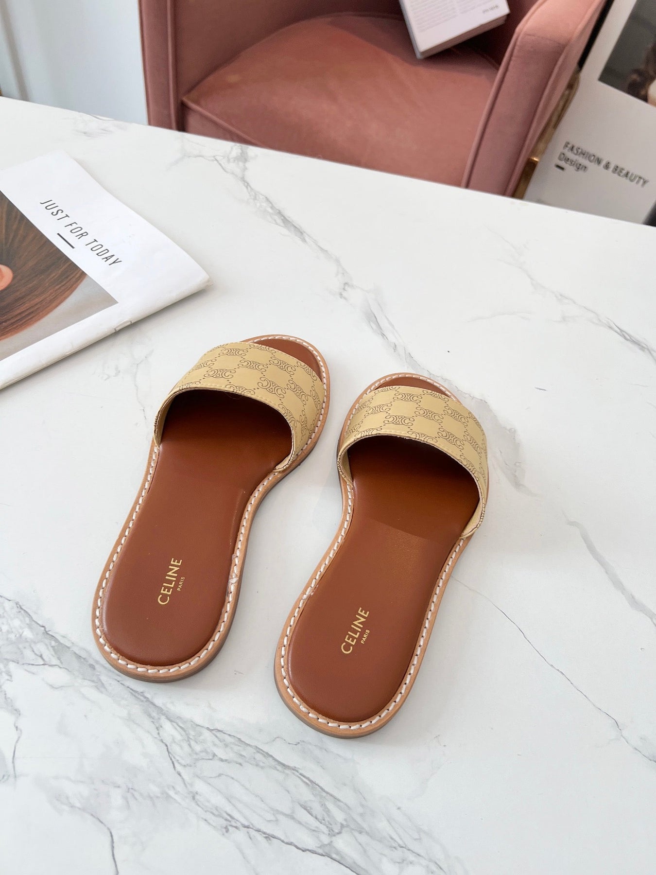 LYMPIA MULE BEIGE CANVAS EMBROIDERED LOGO