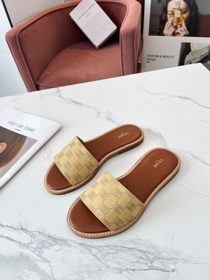 LYMPIA MULE BEIGE CANVAS EMBROIDERED LOGO