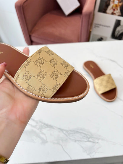 LYMPIA MULE BEIGE CANVAS EMBROIDERED LOGO