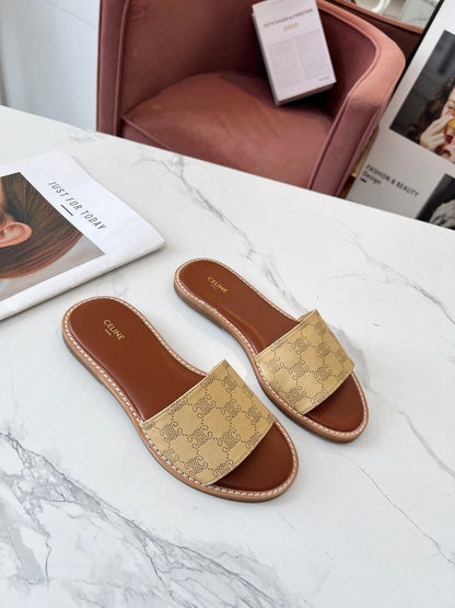 LYMPIA MULE BEIGE CANVAS EMBROIDERED LOGO