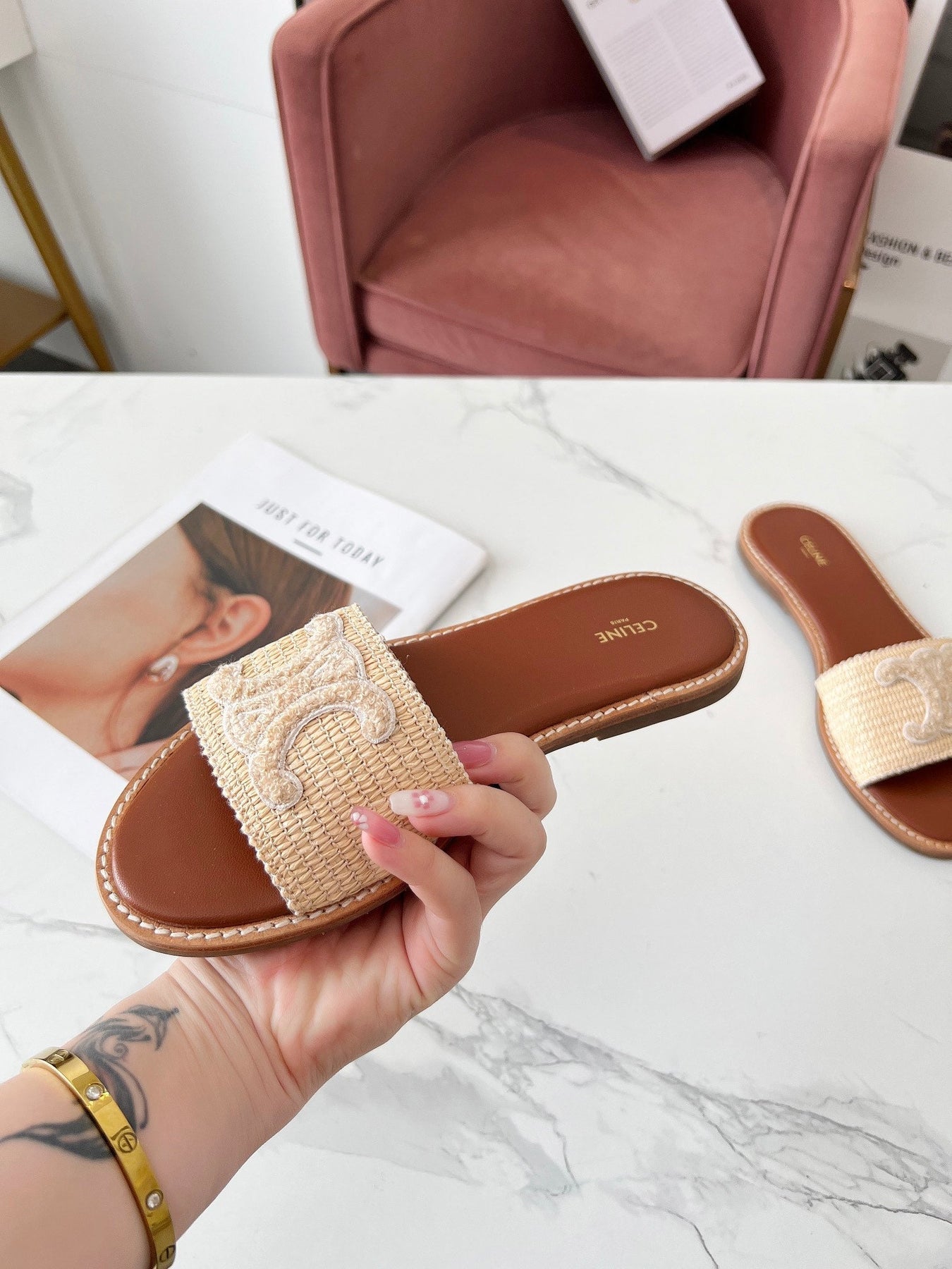 LYMPIA MULE BEIGE RAFFIA AND WOOL