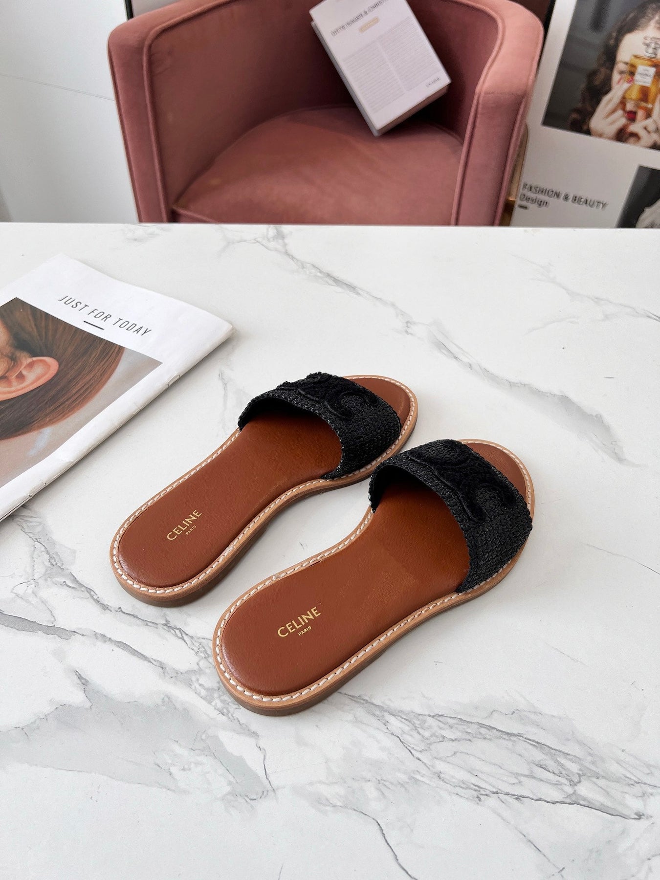 LYMPIA MULE BLACK RAFFIA AND WOOL