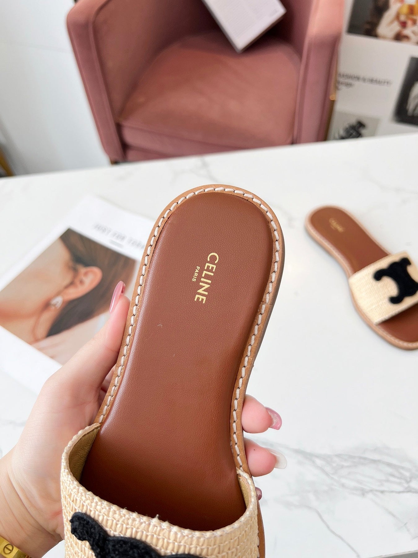 LYMPIA MULE BEIGE RAFFIA BLACK WOOL LOGO