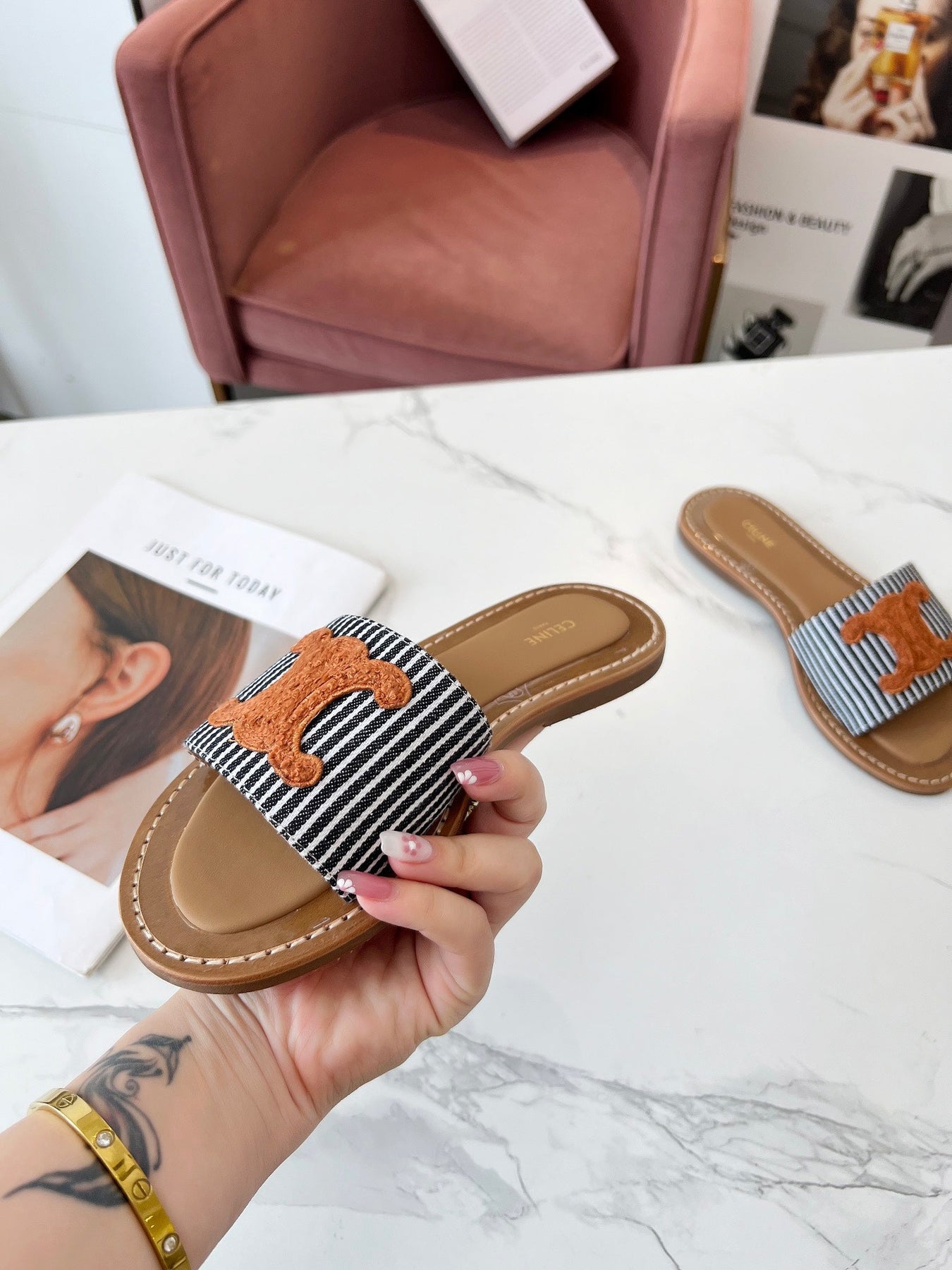 LYMPIA MULE BLACK MIX WHITE CANVAS WOOL LOGO