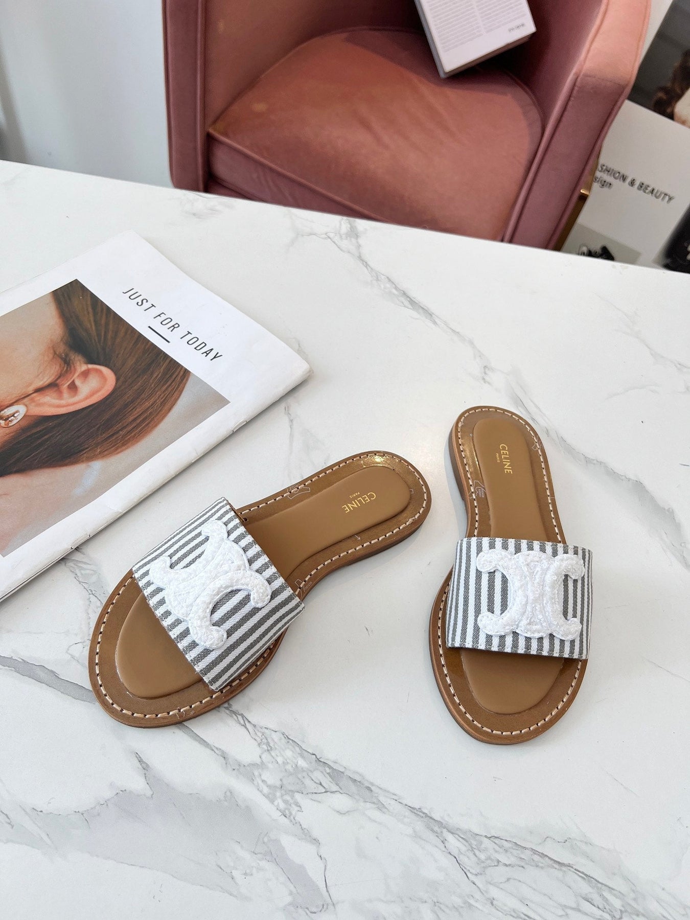 LYMPIA MULE JUMBO GREY MIX WHITE CANVAS WOOL LOGO