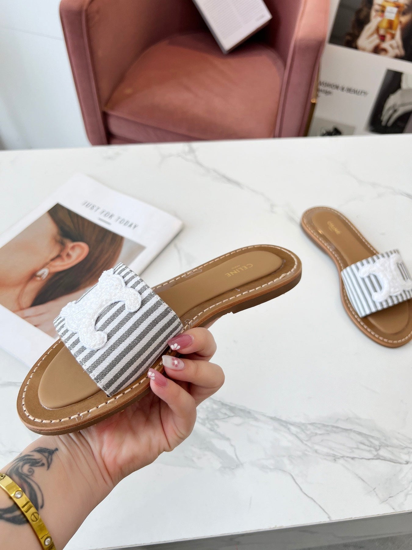 LYMPIA MULE JUMBO GREY MIX WHITE CANVAS WOOL LOGO