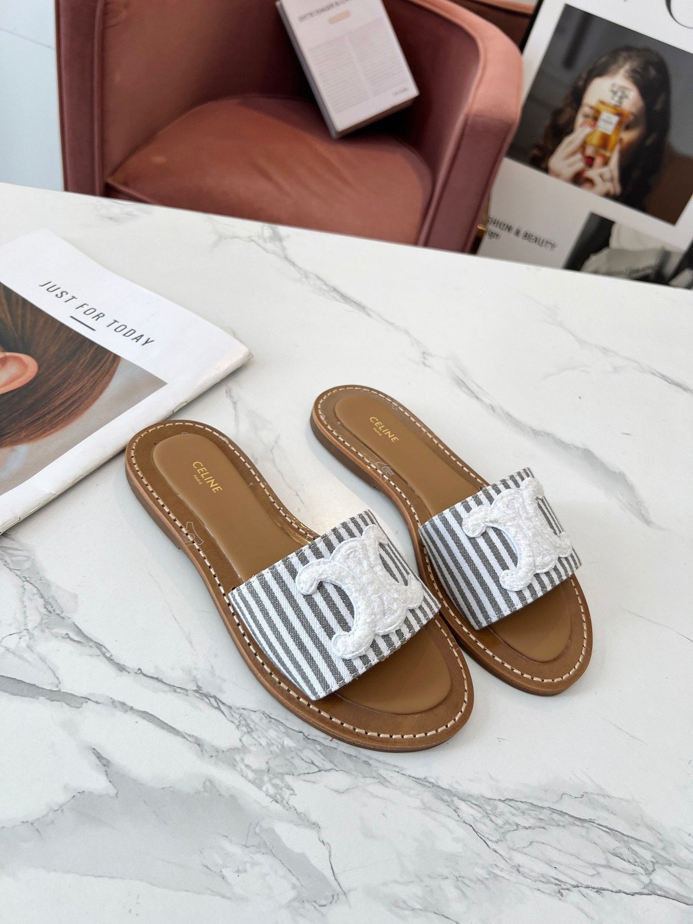 LYMPIA MULE JUMBO GREY MIX WHITE CANVAS WOOL LOGO