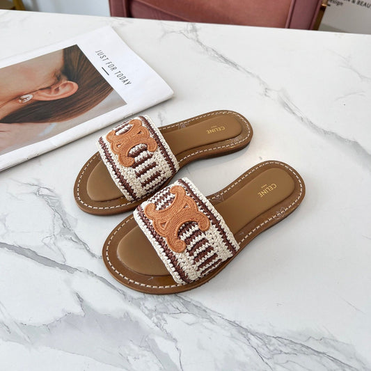 LYMPIA MULE WHITE MIX BROWN RAFFIA PERU BROWN LOGO