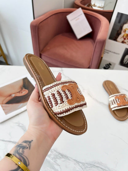 LYMPIA MULE WHITE MIX BROWN RAFFIA PERU BROWN LOGO