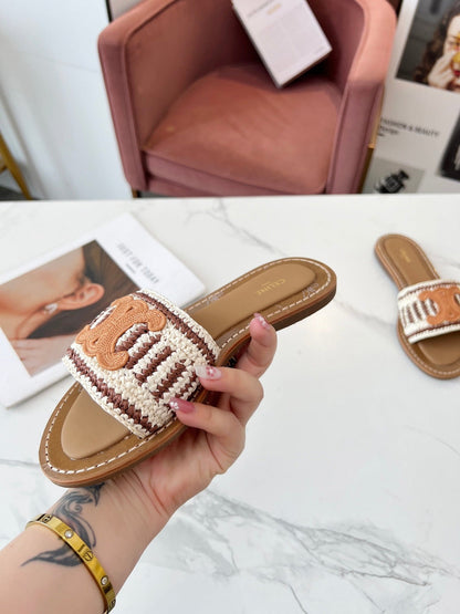 LYMPIA MULE WHITE MIX BROWN RAFFIA PERU BROWN LOGO